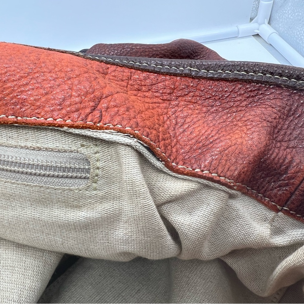 ROOTS Vintage Sunset Orange Brown Ombre Pebbled Leather Shoulder Bag Tote - Picture 12 of 13